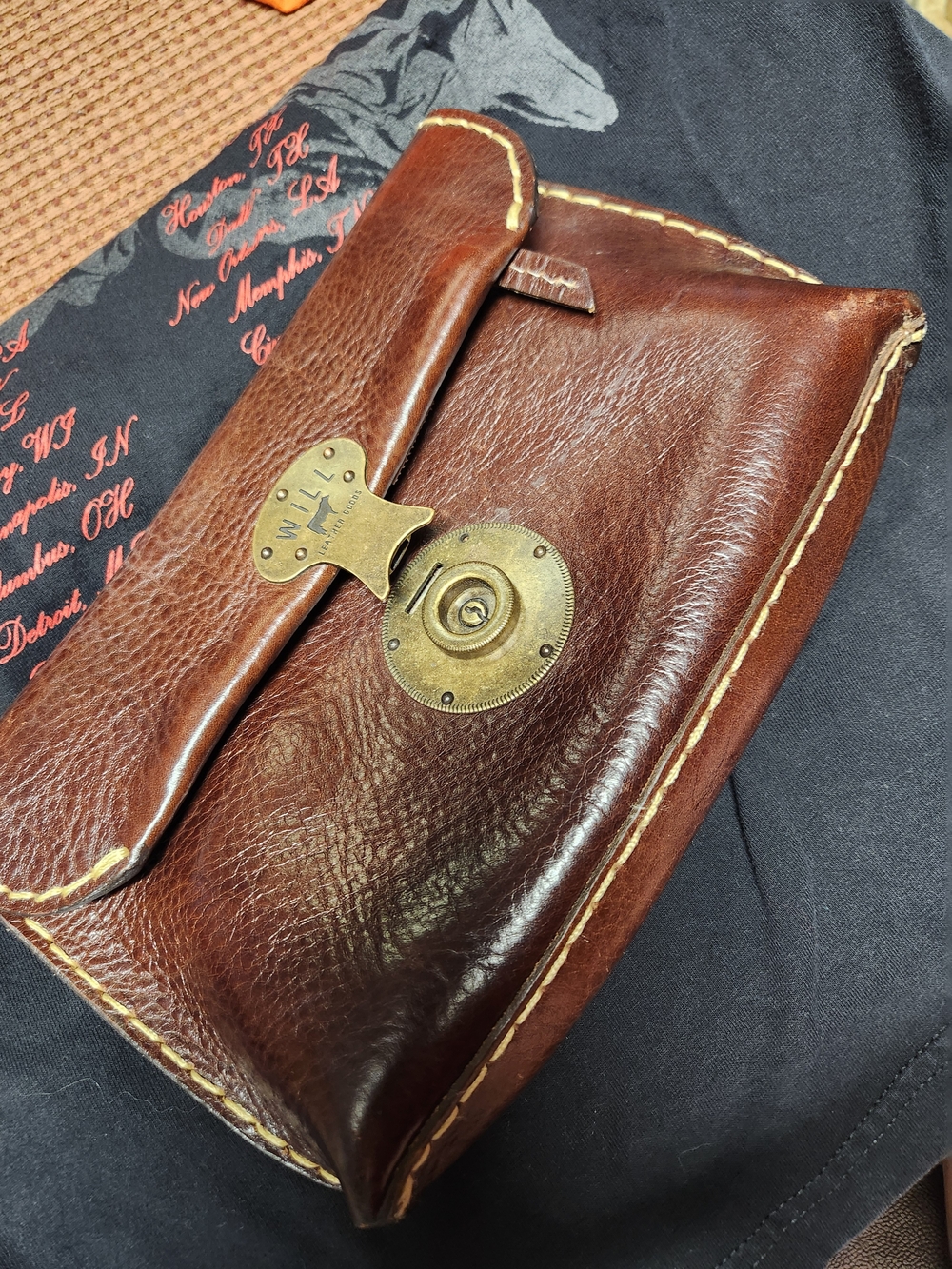 Brown Leather Men's Clutch with Brass Toggle